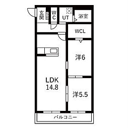 アーバンコート尾西 2LDKの間取図画像