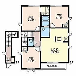 クレスト上の原B棟 3LDKの間取図画像