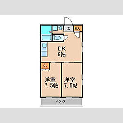 天満宮ハイツ 2DKの間取図画像