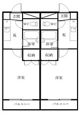 Fハウス 1Kの間取図画像