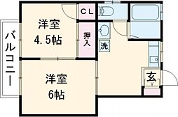 ベルツリーハイツ 2Kの間取図画像
