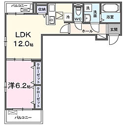 カーサ ビアンカ デュエ 1LDKの間取図画像