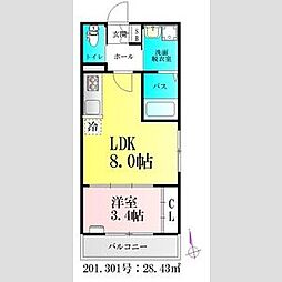 BAU北仙台 1LDKの間取図画像