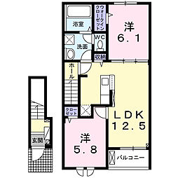 個邸昆陽 2LDKの間取図画像