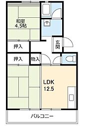 UR都市機構泉南一丘団地49号棟 1LDKの間取図画像