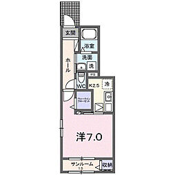 アンソレイエRIOB 1Kの間取図画像