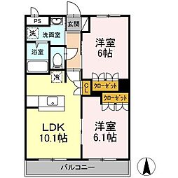 コーポさくらB 2LDKの間取図画像