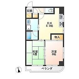 東口ハイツ 2DKの間取図画像