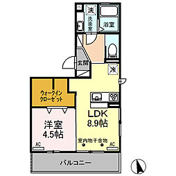 クリアトゥレスB 1LDKの間取図画像