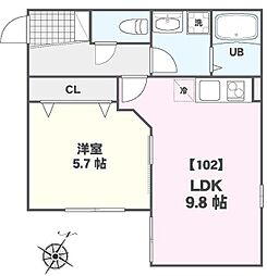 タウンフィールド2-B 1LDKの間取図画像