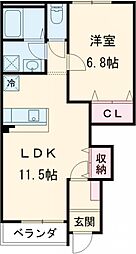ヒュッゲ 1LDKの間取図画像