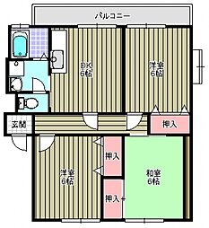 日興苑SSハイツA 3DKの間取図画像