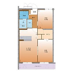 ハートフル・ラシーヌ 2LDKの間取図画像