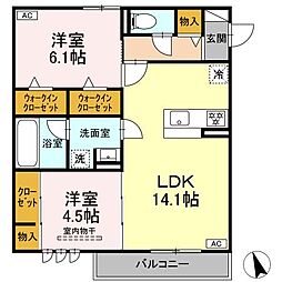 TORISIA加納南陽 2LDKの間取図画像