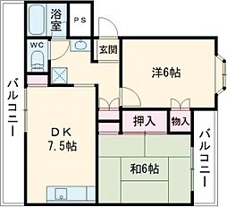 立花ハイツ 2DKの間取図画像