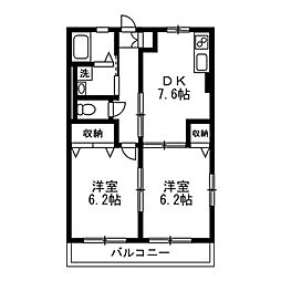 アドバンス乙多見B棟 2DKの間取図画像