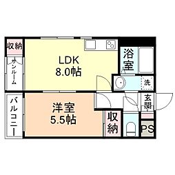 ソレイユ井口本江 1LDKの間取図画像