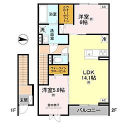 天理市丹波市町アパート 2LDKの間取図画像