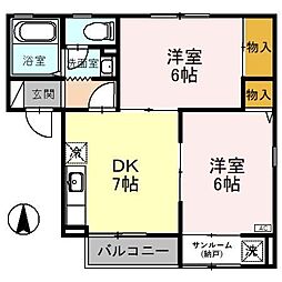 ウエスト・パルク 2DKの間取図画像