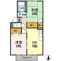 エクセルハイツテヅカA 2DKの間取図画像