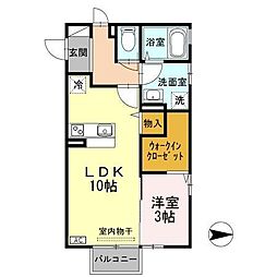 モアナ京田B 1LDKの間取図画像
