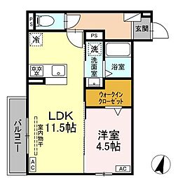 磐田市今之浦2丁目アパート 1LDKの間取図画像