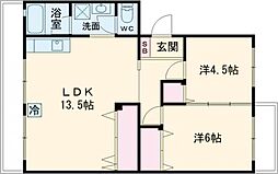 コーポ白山 2LDKの間取図画像