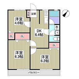 西門前パナハイツ 3DKの間取図画像