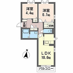 シャーメゾンアルモニー 2LDKの間取図画像