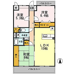 ボヌール宝塚 3LDKの間取図画像