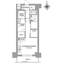 大阪市中央区博労町1丁目マンション 1LDKの間取図画像