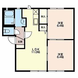 フローラE 2LDKの間取図画像