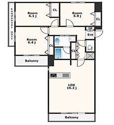 幸町シュンレジデンス 3LDKの間取図画像
