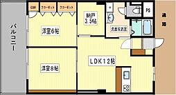 小倉セントラルコーポ 2SLDKの間取図画像