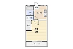 シティハイムB 1Kの間取図画像
