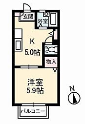 コーポつくし津ノ井 1Kの間取図画像