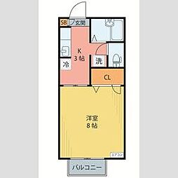 カーサ・ブランシェB 1Kの間取図画像