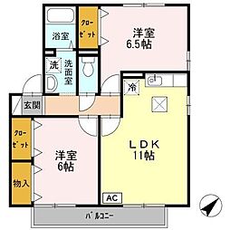 サンライズ豊A 2LDKの間取図画像