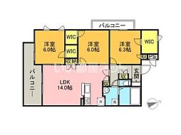 RAFFINAOHORI 3LDKの間取図画像