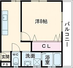 ヴィクトリアハイツ港町 1Kの間取図画像