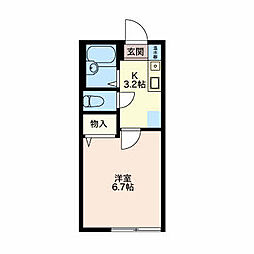 シオンハイツ2 1Kの間取図画像