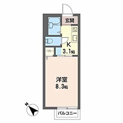 パストラーレ今伊勢 1Kの間取図画像