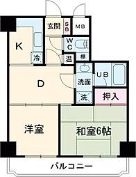 リバーヴュー長岡 2DKの間取図画像