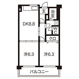 クレストコートあかしあ 2DKの間取図画像