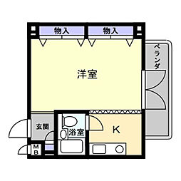 サンプラザベビードール ワンルームの間取図画像