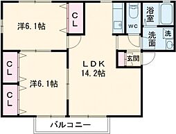 シンビオシスB棟 2LDKの間取図画像