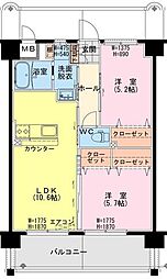 サンライズ北小路 2LDKの間取図画像