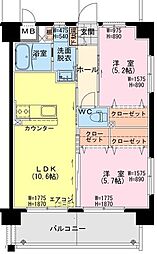サンライズ北小路 2LDKの間取図画像