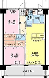 サンライズ北小路 2LDKの間取図画像