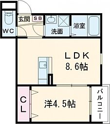 熊本市中央区渡鹿3丁目アパート 1LDKの間取図画像